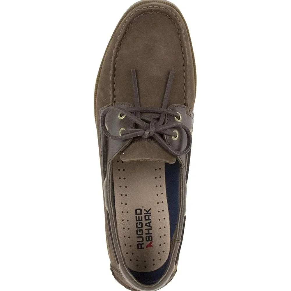 New Rugged Shark Brown Leather Boat Shoes Men 11.5M Classic Odor‎ Control